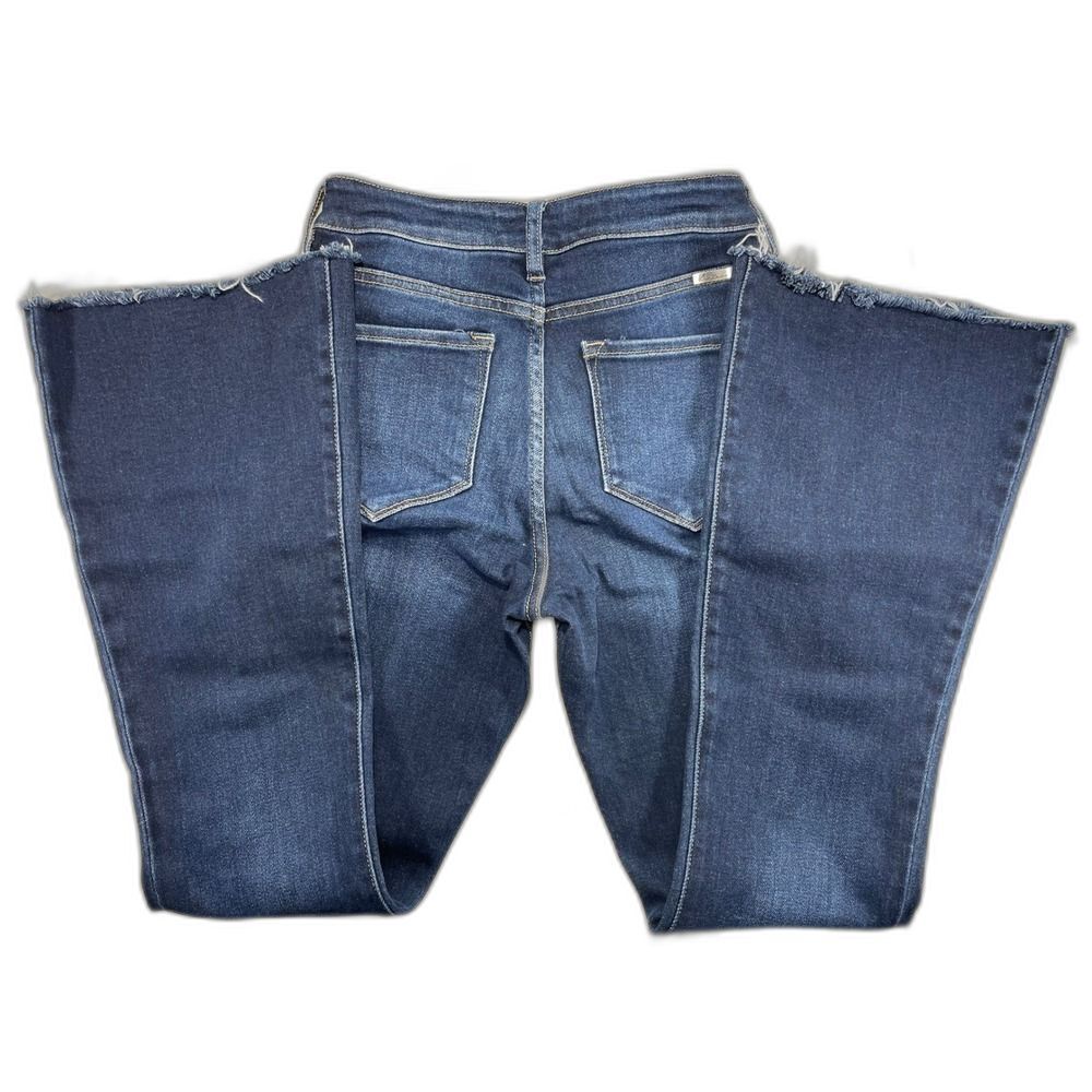 High Rise Flare Jeans W/ 7/27 KanCan Dark Wash Raw Hem KC7124D LN - Picture 12 of 12